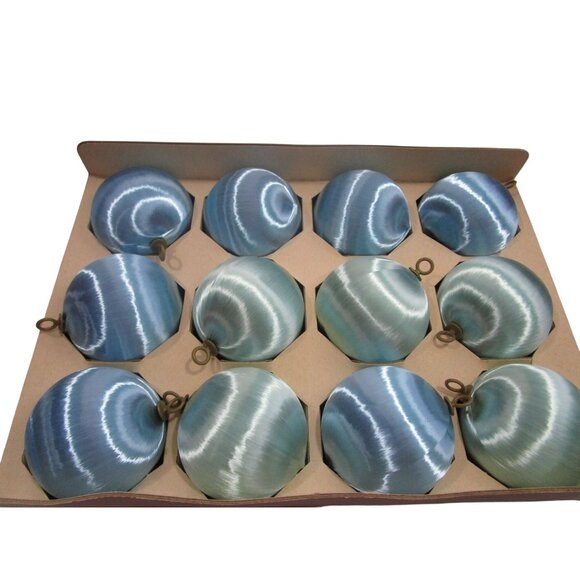 Assorted Blue Satin Sheen Wrapped Christmas Ornaments 12 Elegant Holiday Decor G - Picture 5 of 8